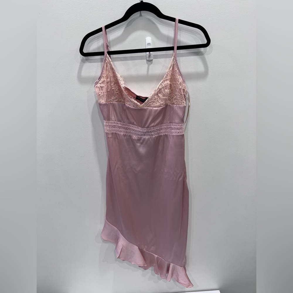 NWT PrettyLittleThing Coquette Satin Slip Dress Pink Lace Mini Y2K - Picture 2 of 11